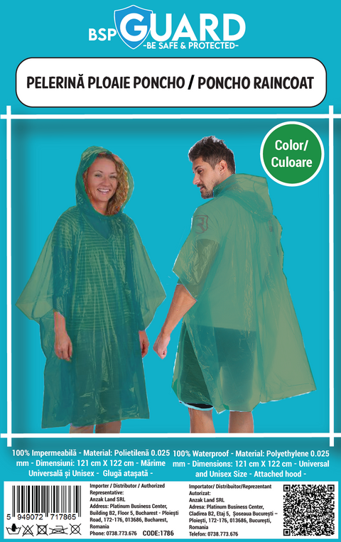 Pelerina de Ploaie - Model Poncho - Verde - BSP Guard