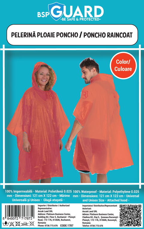 Pelerină de Ploaie - Model Poncho - Roșu - BSP Guard